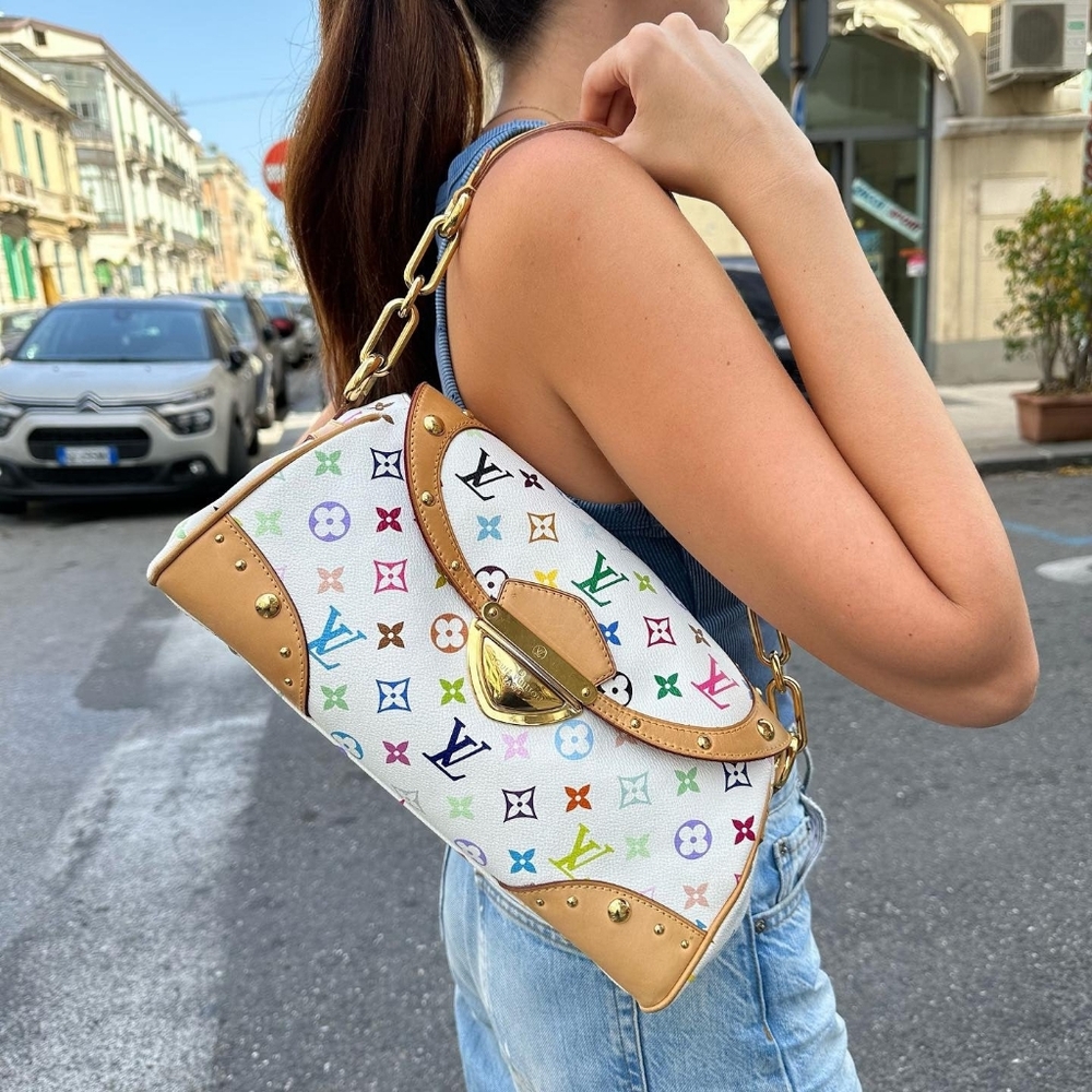 Rare! Louis Vuitton LV X Takashi BEVERLY White Multicolor Monogram Bag Blanco MM - Picture 11 of 15